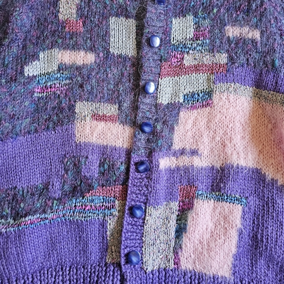 Pastel Maximalist Cashmere Wool Patchwork Boho Chic Handknitted Cardigan size L - Picture 3 of 7
